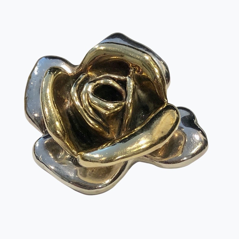 VINTAGE 3D STERLING SILVER 2 TONE FLOWER BROOCH PENDANT